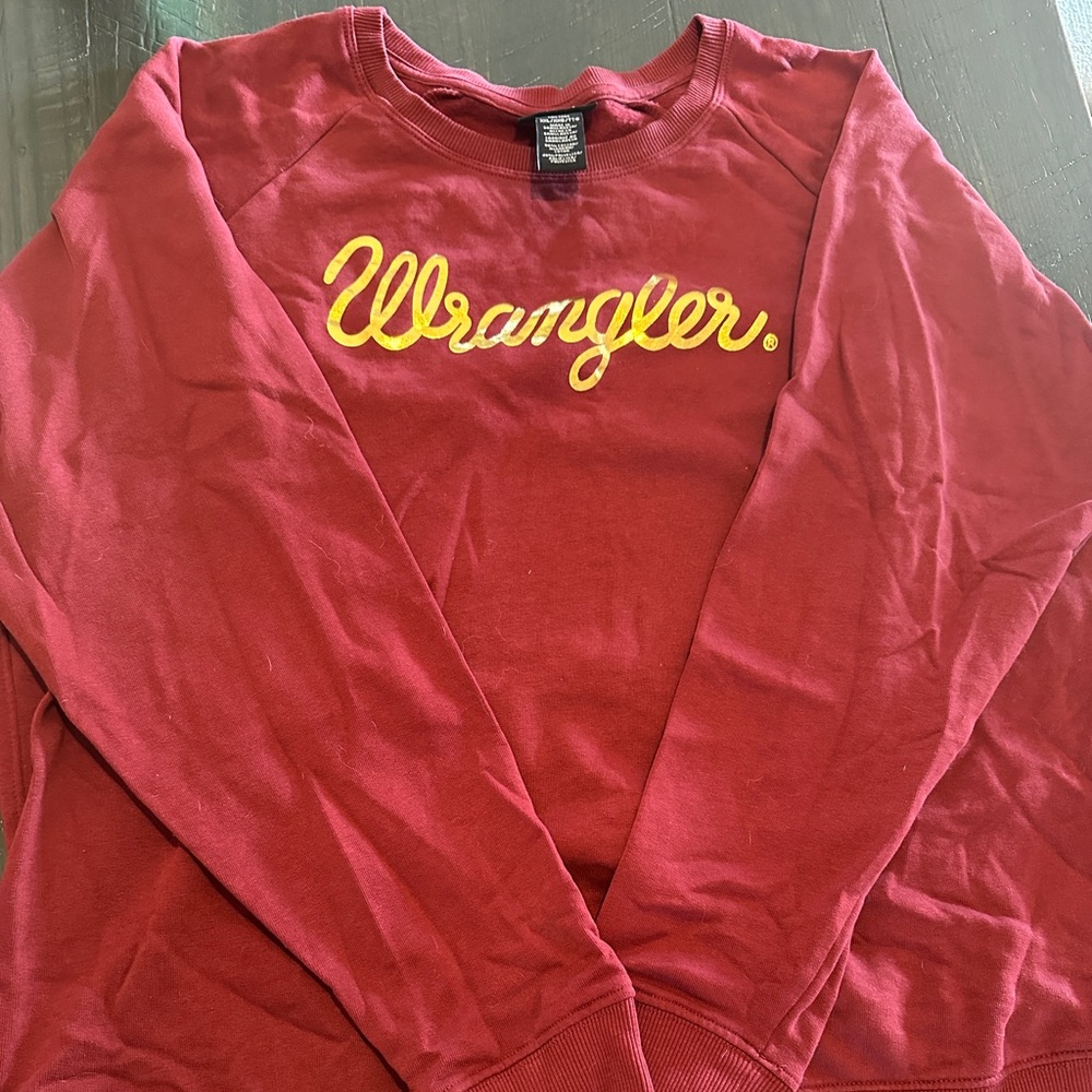 Wrangler Women's Burgundy Crew Neck Sweatshirt with Gold Logo
